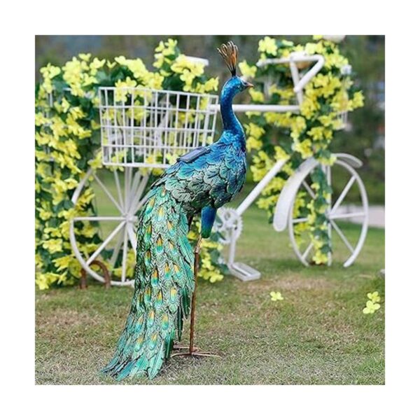 Estatua Chisheen de pavo real solar para jardín_6
