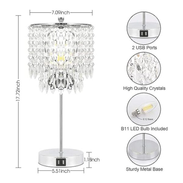 Lámpara de mesa de control táctil de cristal con 2 puertos_3