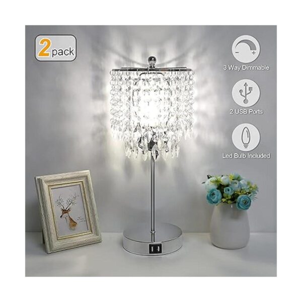 Lámpara de mesa de control táctil de cristal con 2 puertos_2