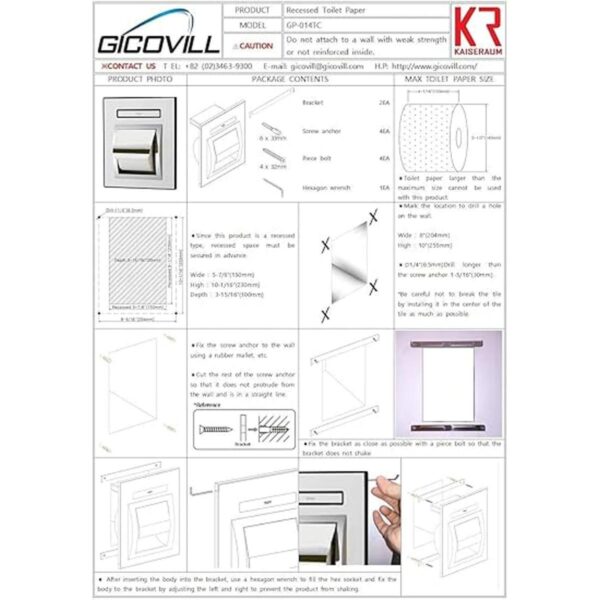 KAISERAUM Soporte de papel higiénico empotrable con