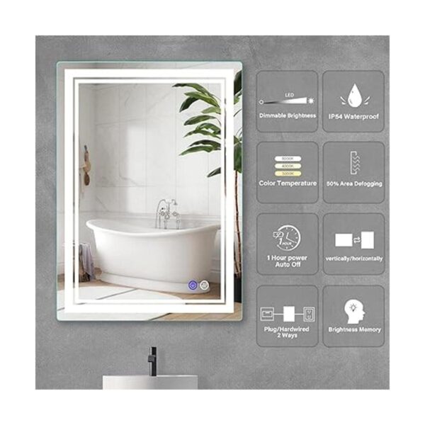 Butylux Espejo de baño iluminado con luz LED de 28 x 20_2