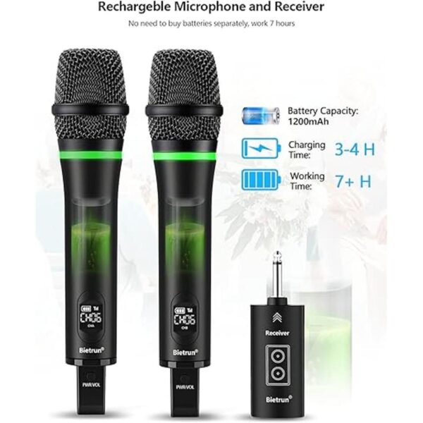 Bietrun Micrófono inalámbrico recargable UHF de metal_3