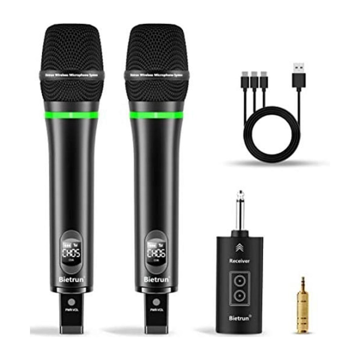 Bietrun Micrófono inalámbrico recargable UHF de metal