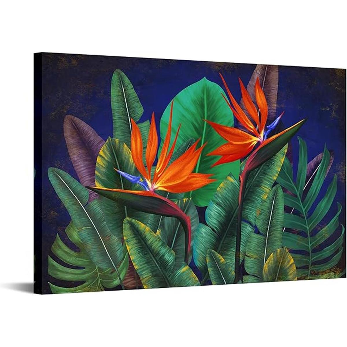 RnnJoile Pintura en lienzo de flores tropicales para