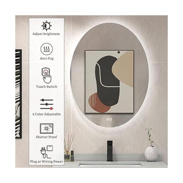 BuLife Espejo de baño LED retroiluminado ovalado de 28 x_2