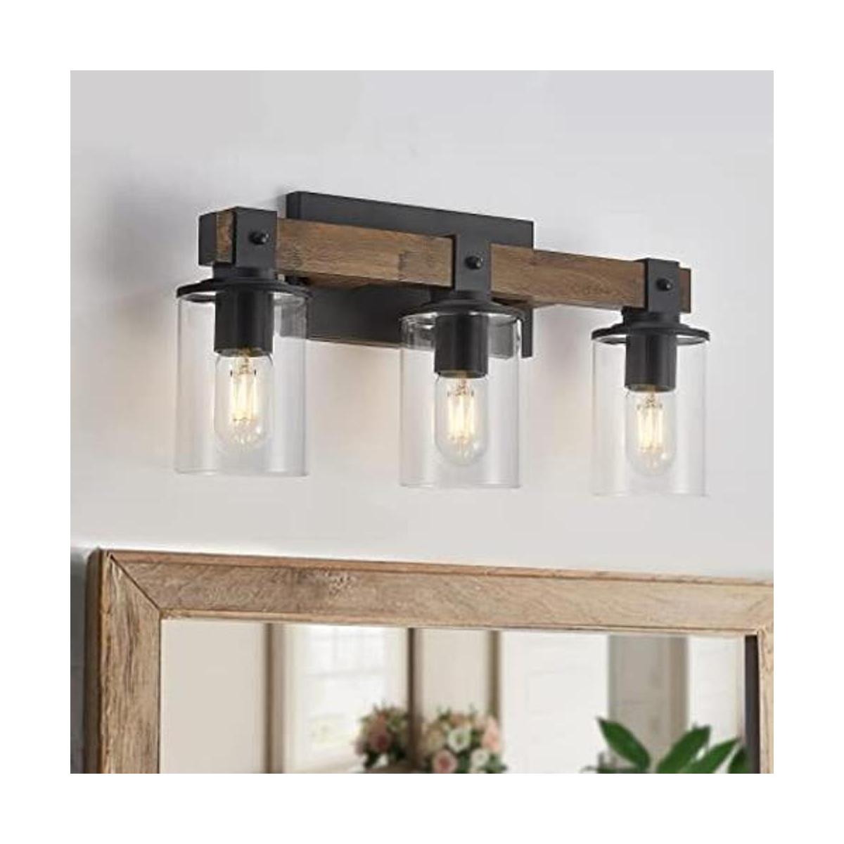 DRNANLIT Luces de tocador de madera rústica 3 luces de