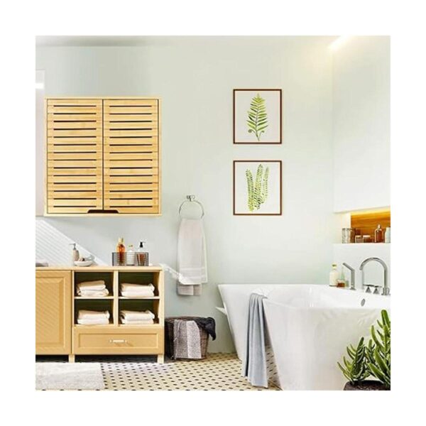 HYNAWIN Armario de pared de baño de bambú de 2 niveles con