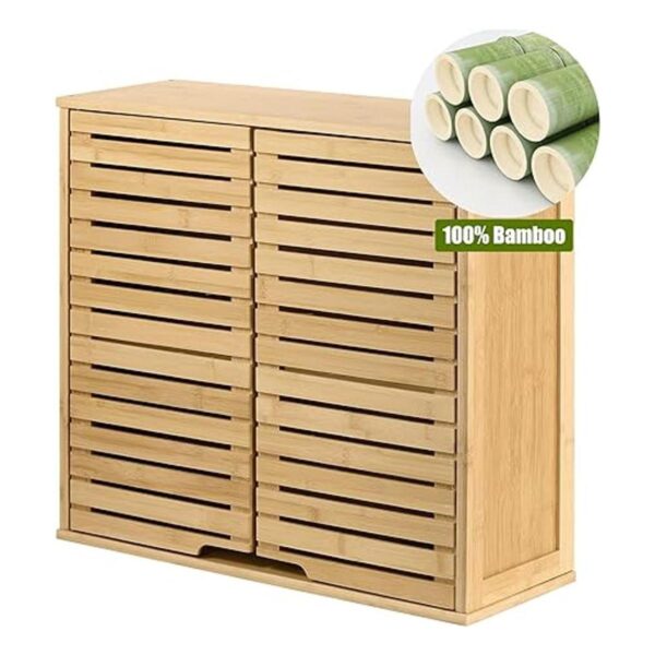 HYNAWIN Armario de pared de baño de bambú de 2 niveles con