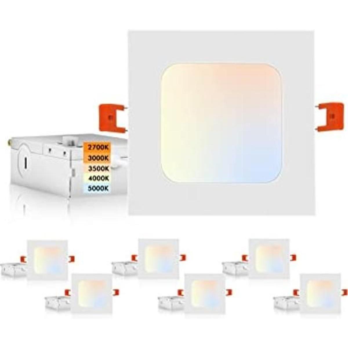 Cloudy Bay Paquete de 6 luces LED empotrables cuadradas
