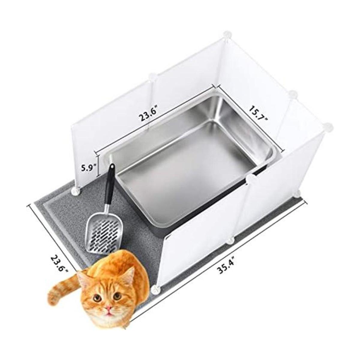 MEEXPAWS Caja de arena de acero inoxidable para gatos