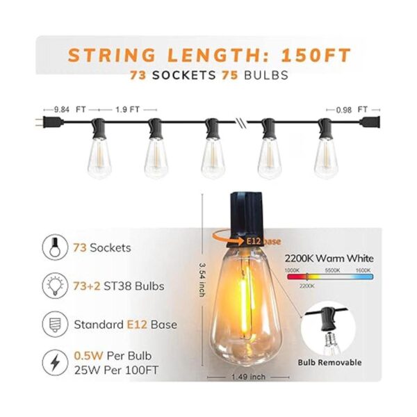 Cadena de luces para exteriores de 150 pies LED ST38_2