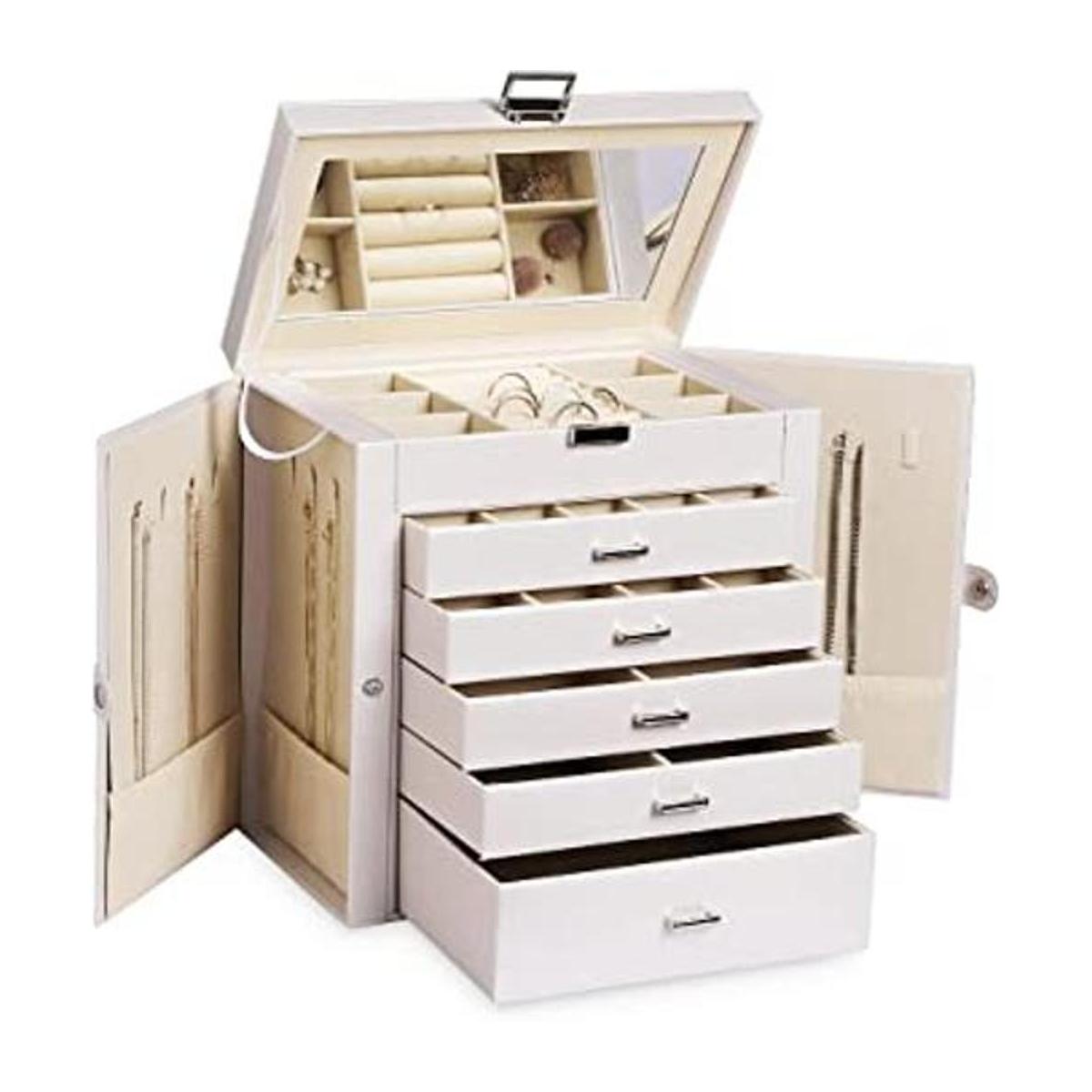 Frebeauty Joyero grande organizador de joyas de cuero