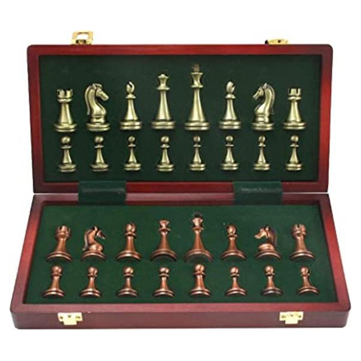 Juego de mesa de ajedrez de metal grande de lujo retro