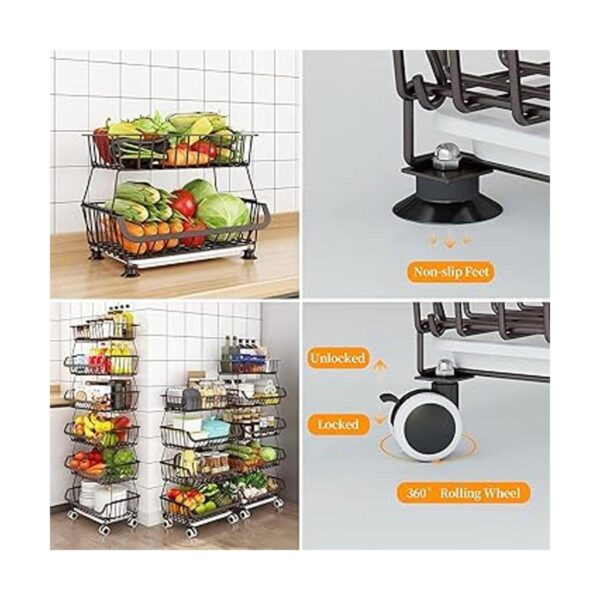 Fruit Vegetable Storage Basket with Wheels Kitchen Storage_4