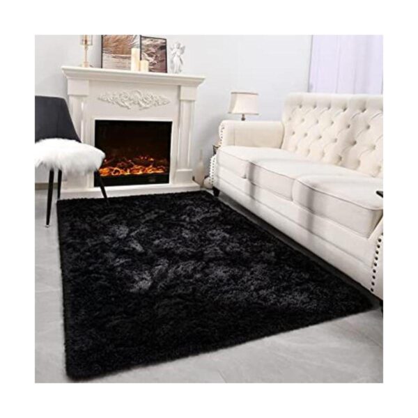 Espiraio Alfombras peludas negras para dormitorio sala_1