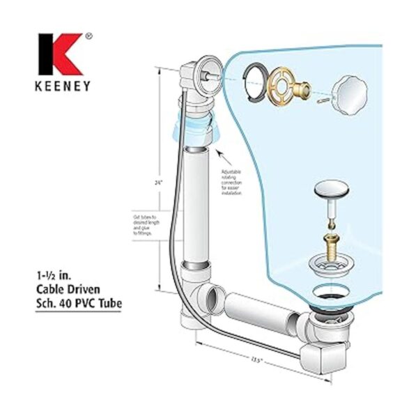Keeney Kit de drenaje de bañera de PVC con cable de 645_5