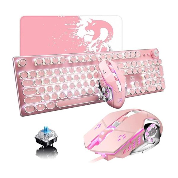 Teclado y mouse de máquina de escribir rosa teclado
