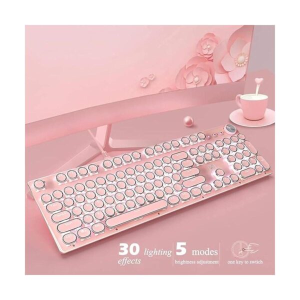 Teclado y mouse de máquina de escribir rosa teclado