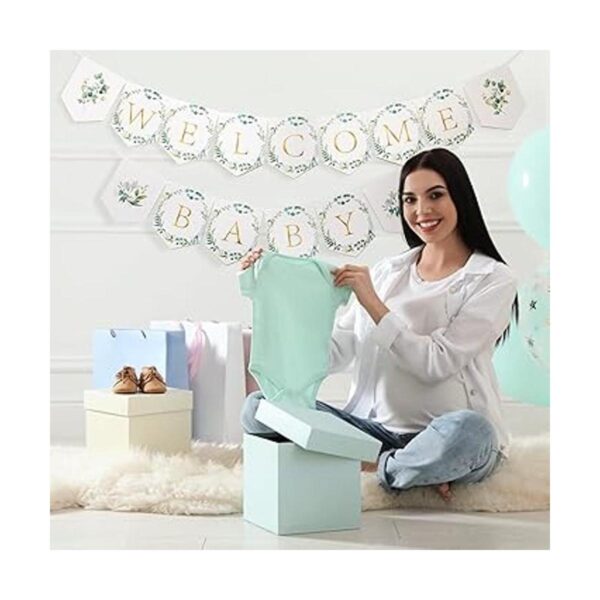 Greenery Pancarta de bienvenida para baby shower hojas_6