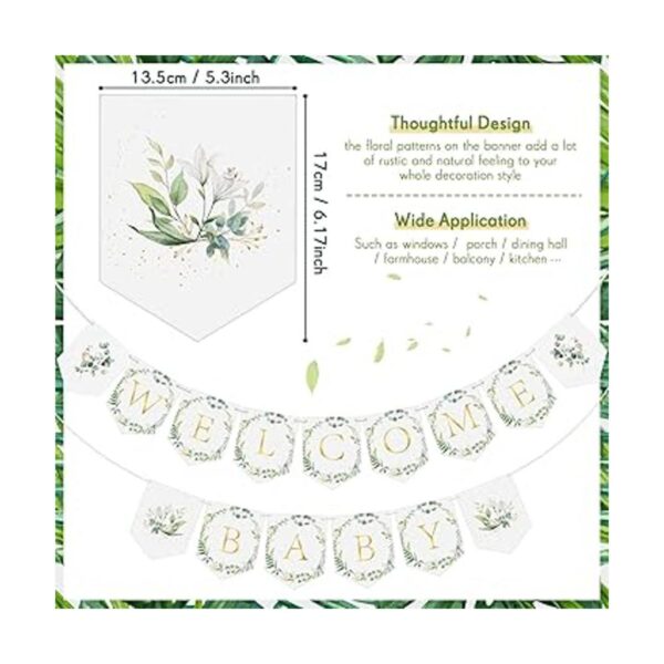 Greenery Pancarta de bienvenida para baby shower hojas_3