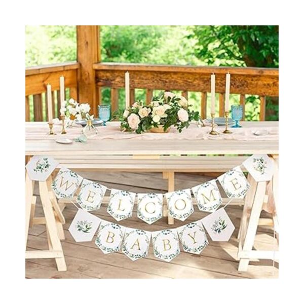 Greenery Pancarta de bienvenida para baby shower hojas_5