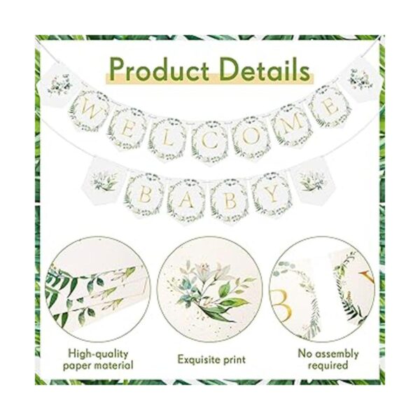 Greenery Pancarta de bienvenida para baby shower hojas_2