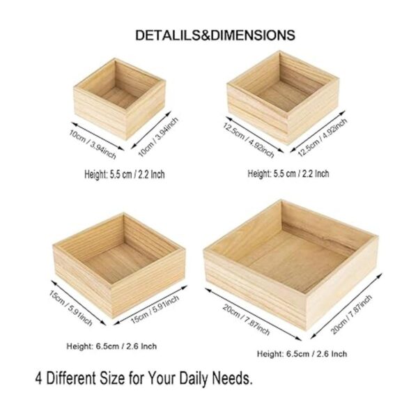 Paquete de 4 cajas de madera sin terminar en 4 tamaños_2