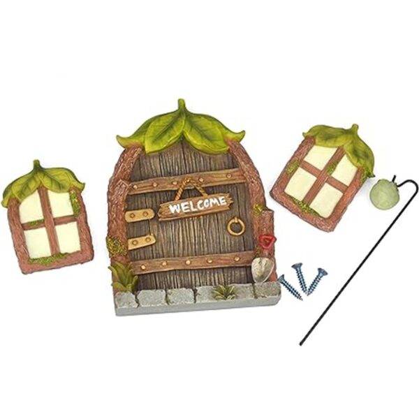 Cliocoo Puerta de hadas y ventanas para árboles gnomo que_6