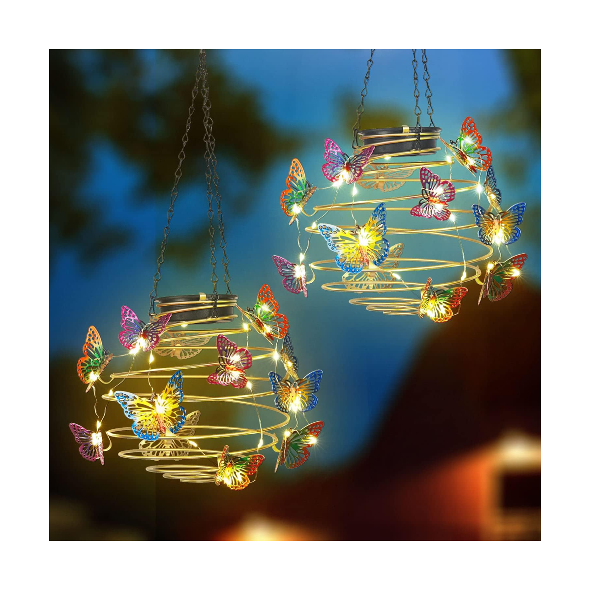 Paquete de 2 luces solares de mariposa para colgar al aire