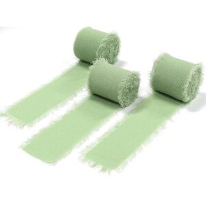 Maclemon Cinta de seda de gasa verde salvia hecha a mano_1