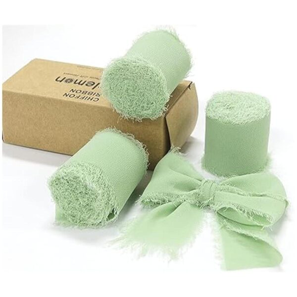 Maclemon Cinta de seda de gasa verde salvia hecha a mano_2
