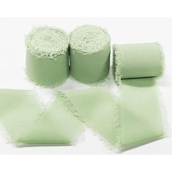 Maclemon Cinta de seda de gasa verde salvia hecha a mano_3