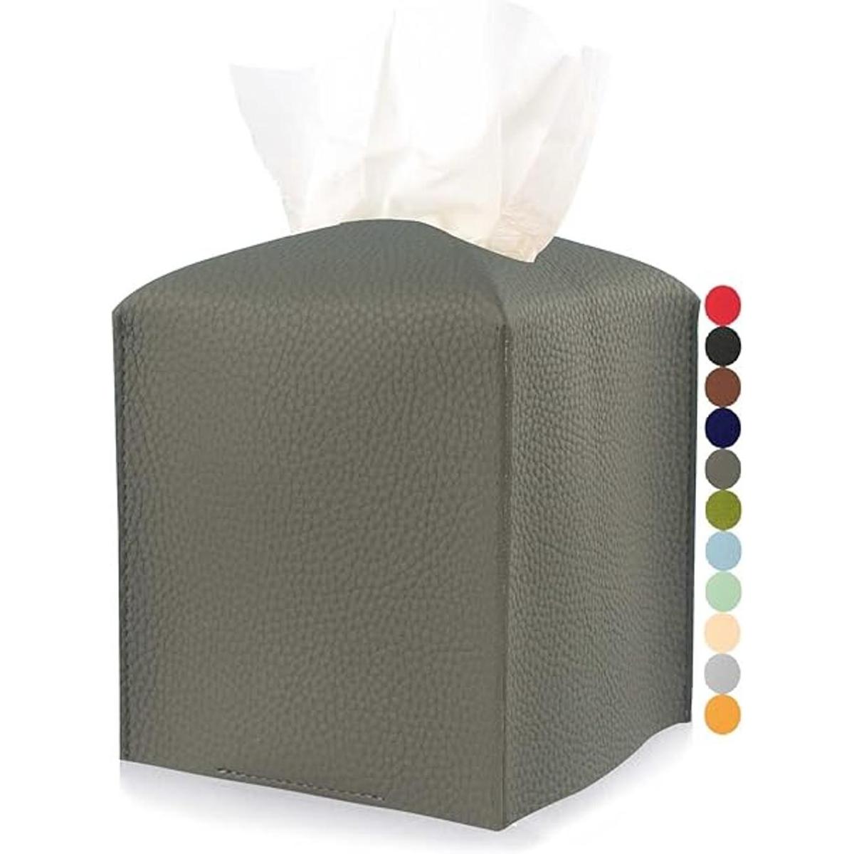 Funda cuadrada de cuero para caja de pañuelos con