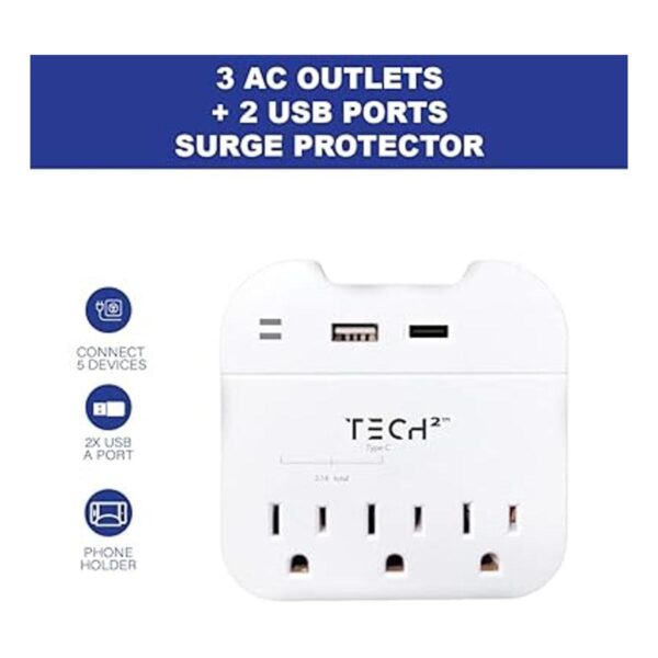 Tech2 Regleta protectora contra sobretensiones de 3 tomas