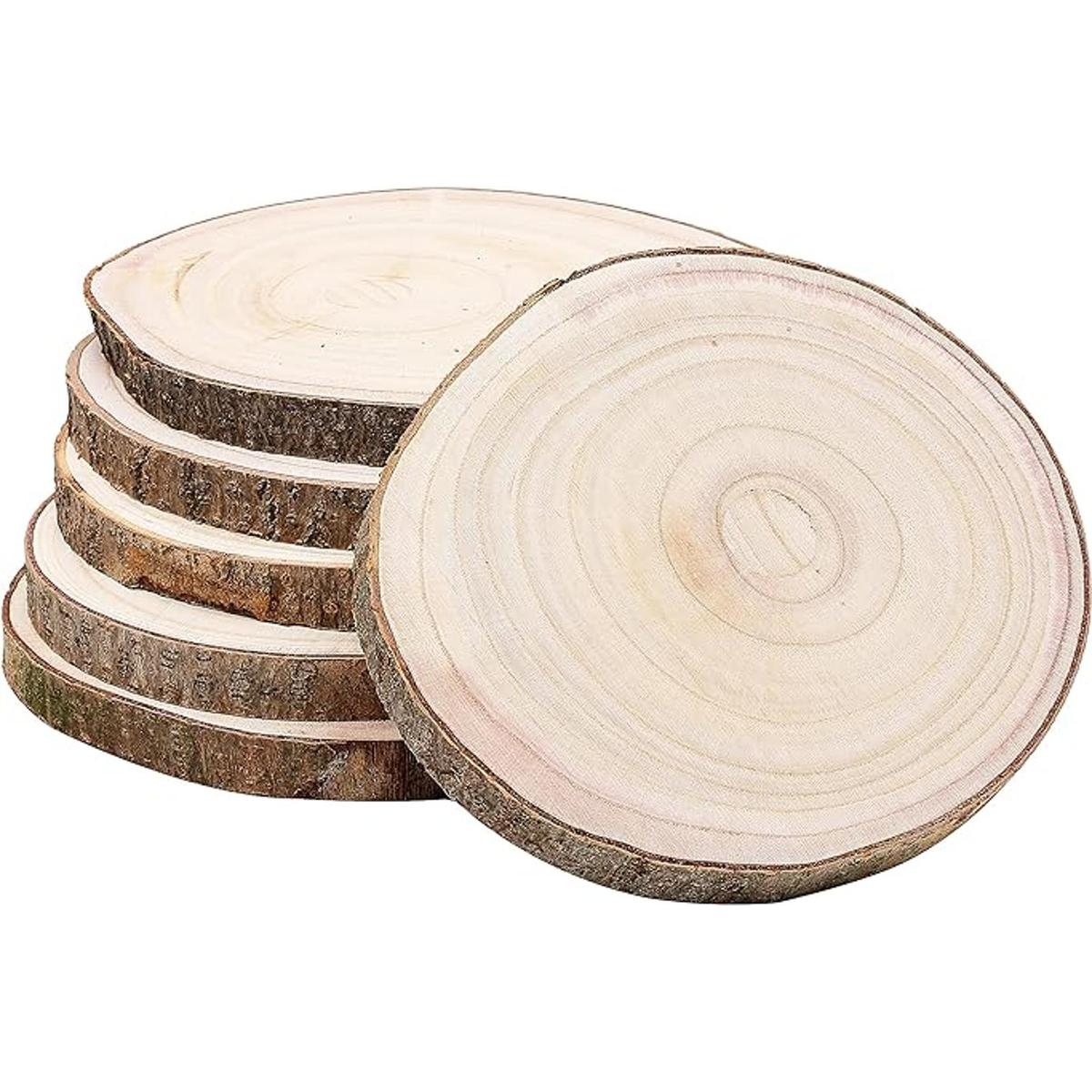 Juego de 6 rebanadas de madera redonda natural de 8 a 9