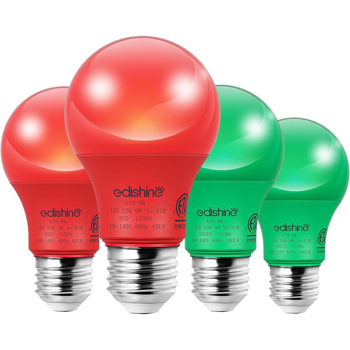 EDISHINE Paquete de 4 bombillas LED rojas y verdes
