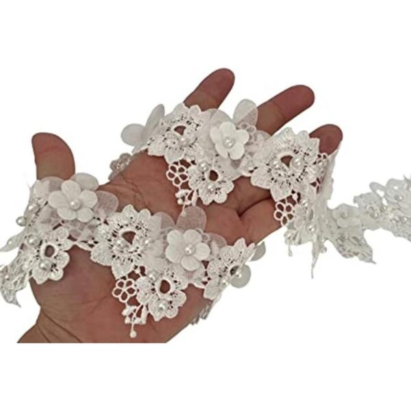 PEPPERLONELY 1 yarda de color blanco con flor de rosa_1