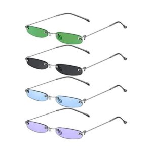 4 Pairs Women Thin Vintage Sunglasses Rectangle Sunglasses_1