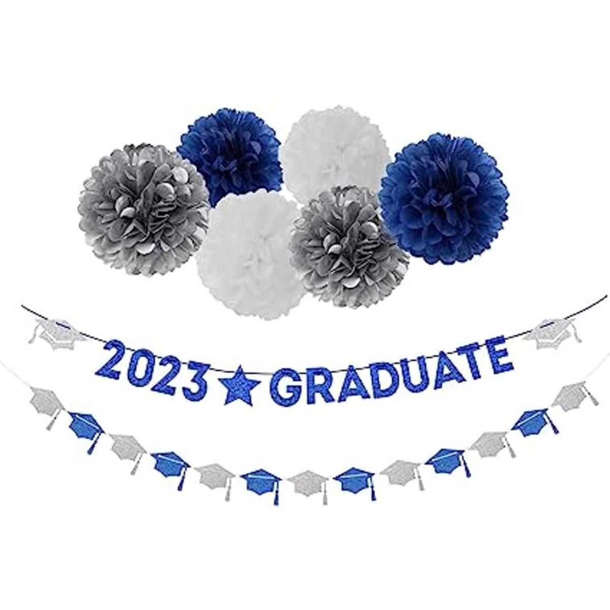 Pancarta de graduación para decoración de fiesta azul