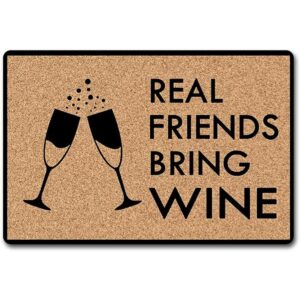 Funny Mat Real Friends Bring Wine Felpudos de tela no