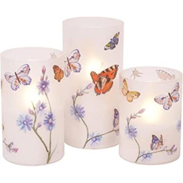 Mariposas y flores silvestres velas LED de cristal sin_1