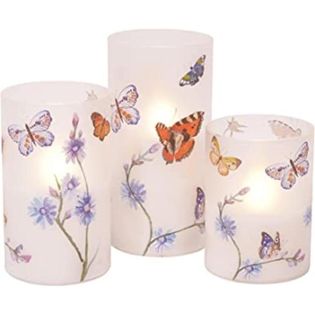 Mariposas y flores silvestres velas LED de cristal sin