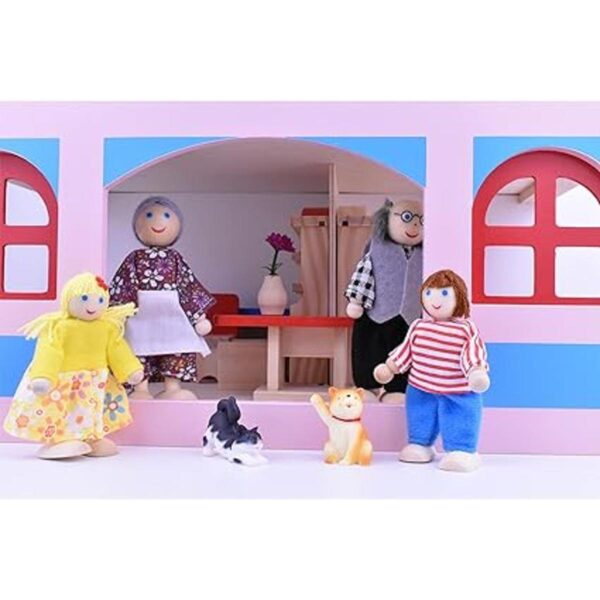 Casa de muñecas de madera 2 a 4 pulgadas con 2 mascotas