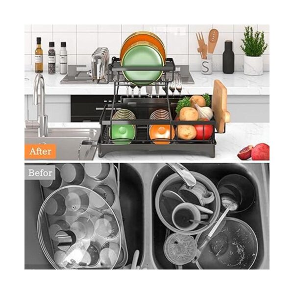 Godboat Dish Drying Rack with Drainboard 2Tier Dish Racks_4