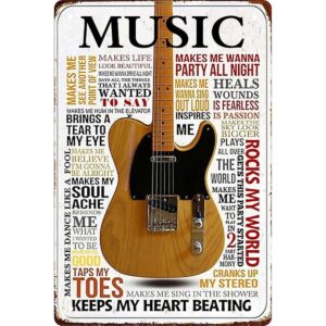 Letreros de metal de guitarra vintage con música rock_1