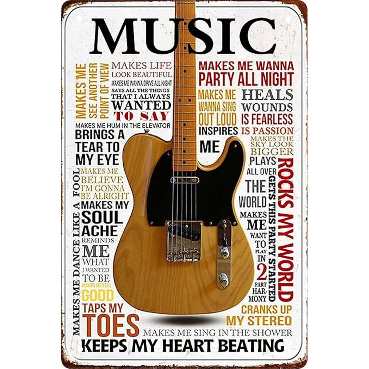 Letreros de metal de guitarra vintage con música rock