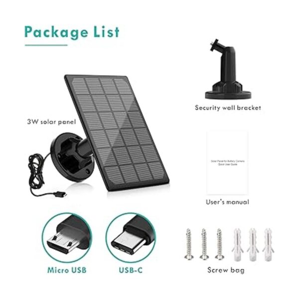 Panel solar para cámara de seguridad recargable con