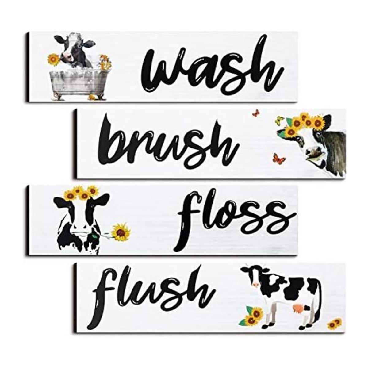 4 piezas de decoración de pared de baño de vaca cepillo