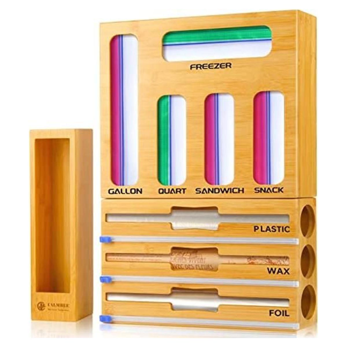 Calmbee Dispensador de plástico con cortador y organizador
