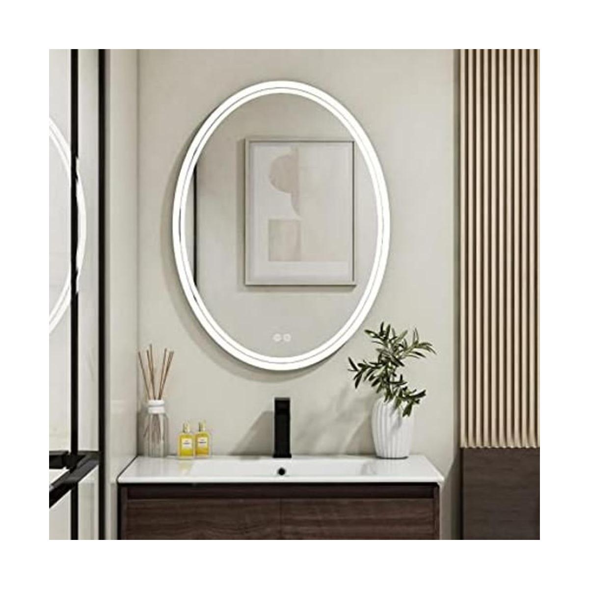 BuLife Espejo de baño LED ovalado de 32 x 24 pulgadas